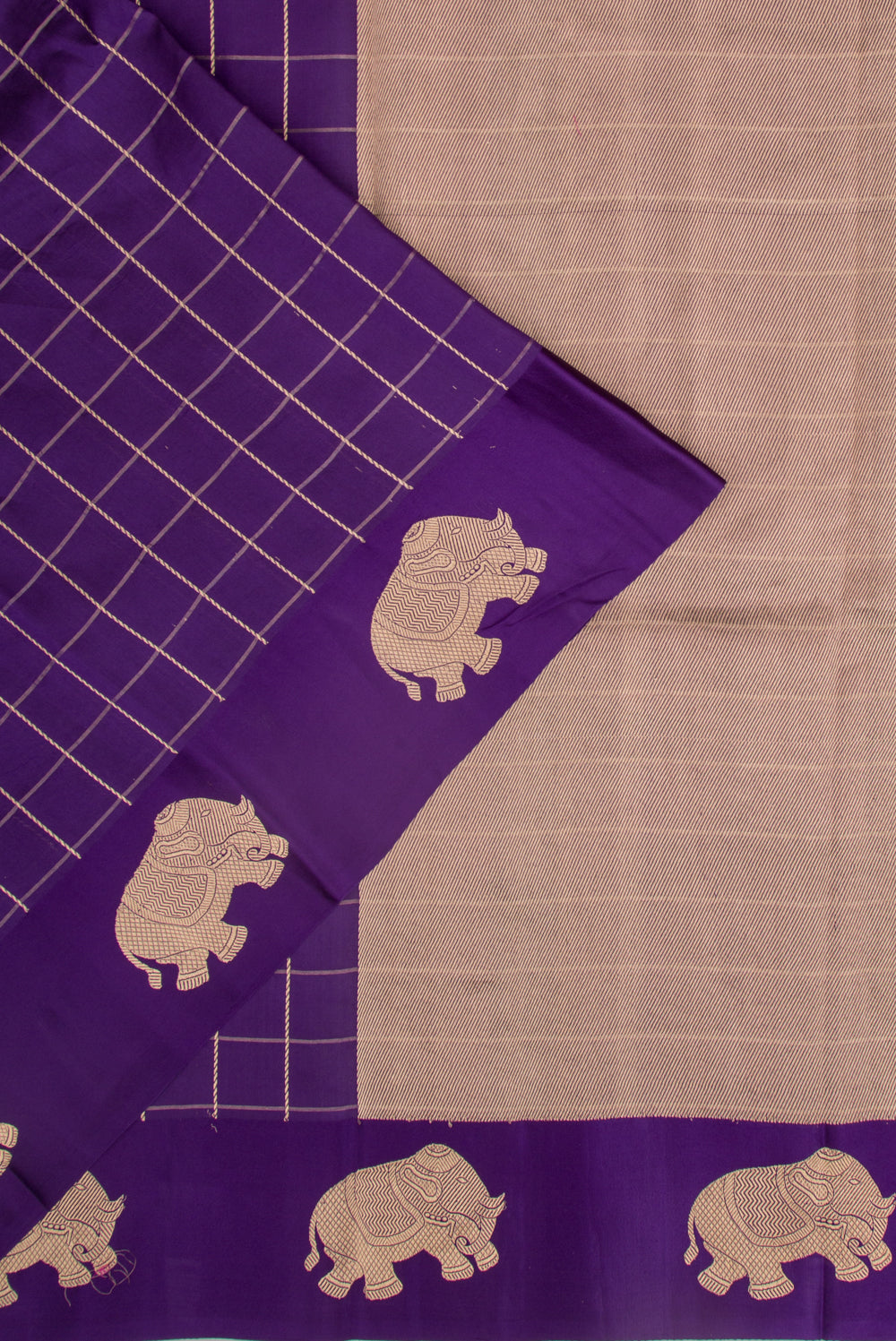 Banarasi Silk Katan Checks Violet Saree