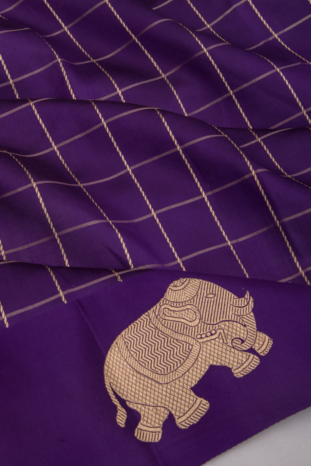 Banarasi Silk Katan Checks Violet Saree