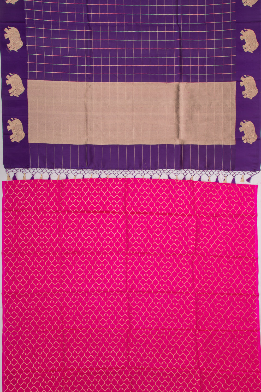 Banarasi Silk Katan Checks Violet Saree
