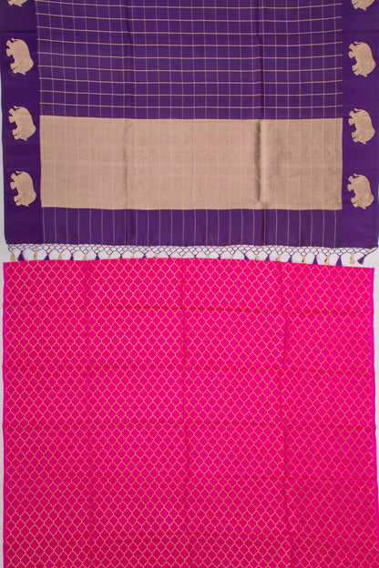 Banarasi Silk Katan Checks Violet Saree