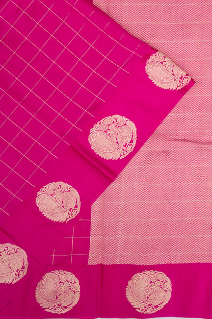 Banarasi Silk Katan Checks Pink Saree