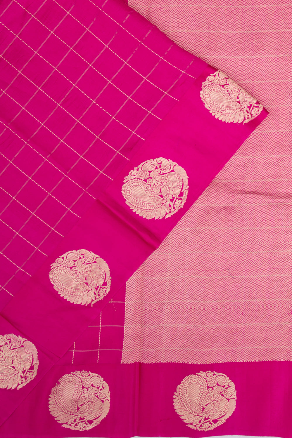 Banarasi Silk Katan Checks Pink Saree