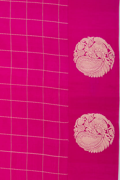 Banarasi Silk Katan Checks Pink Saree