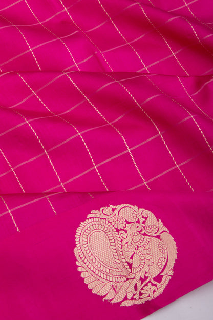 Banarasi Silk Katan Checks Pink Saree