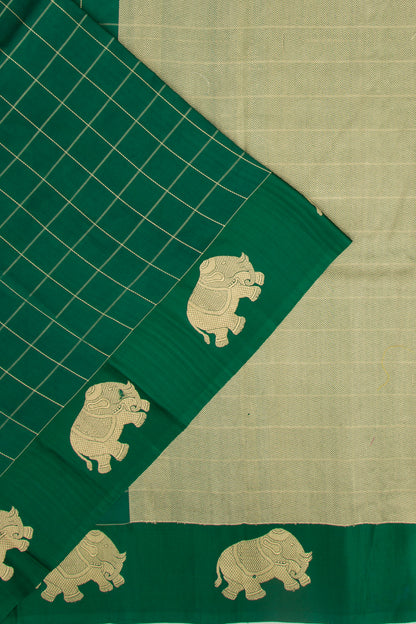 Banarasi Silk Katan Checks Dark Green Saree