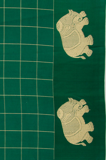 Banarasi Silk Katan Checks Dark Green Saree