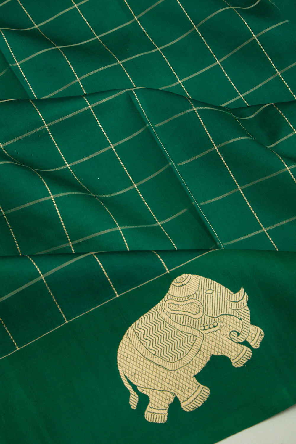 Banarasi Silk Katan Checks Dark Green Saree