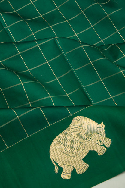 Banarasi Silk Katan Checks Dark Green Saree