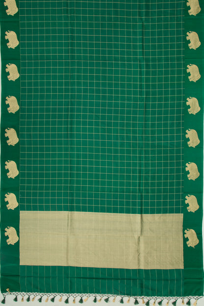 Banarasi Silk Katan Checks Dark Green Saree