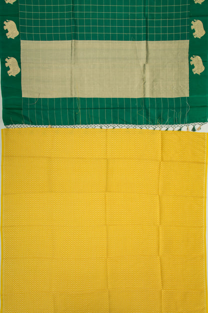Banarasi Silk Katan Checks Dark Green Saree