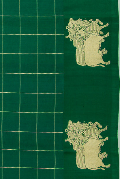 Banarasi Silk Katan Checks Dark Green Saree
