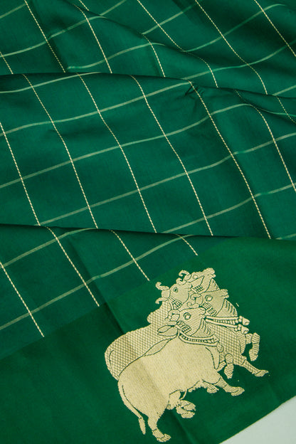Banarasi Silk Katan Checks Dark Green Saree