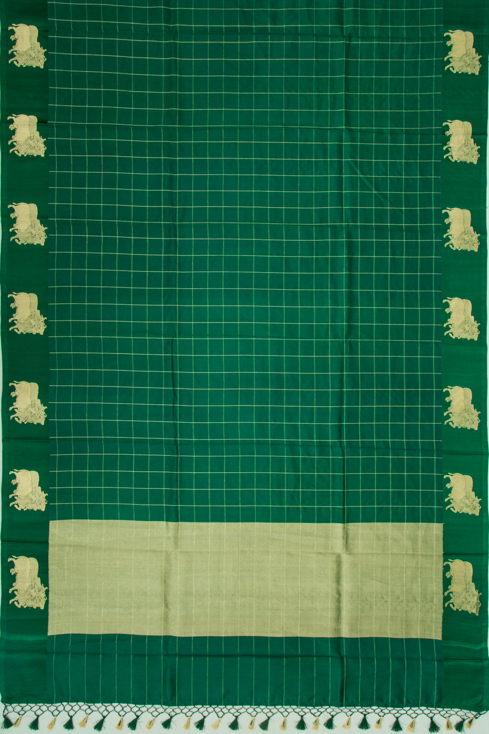 Banarasi Silk Katan Checks Dark Green Saree