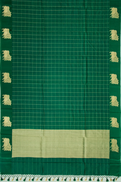 Banarasi Silk Katan Checks Dark Green Saree