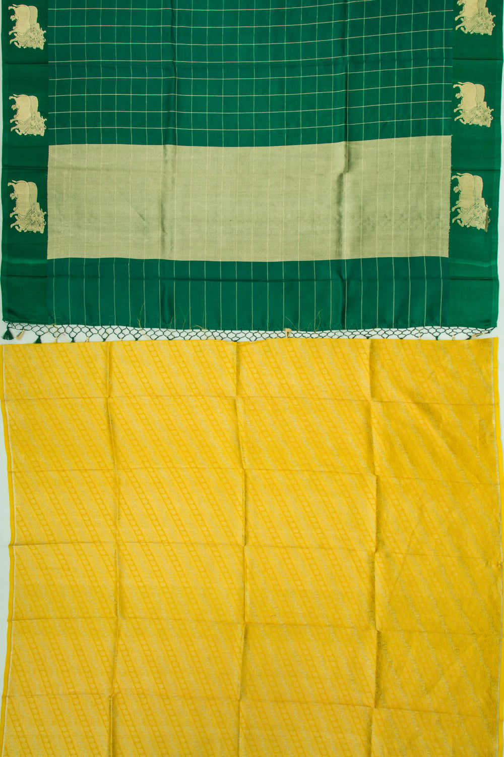 Banarasi Silk Katan Checks Dark Green Saree