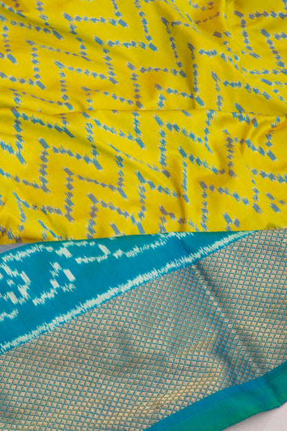 Pochampally Silk Ikat Lemon Yellow Saree