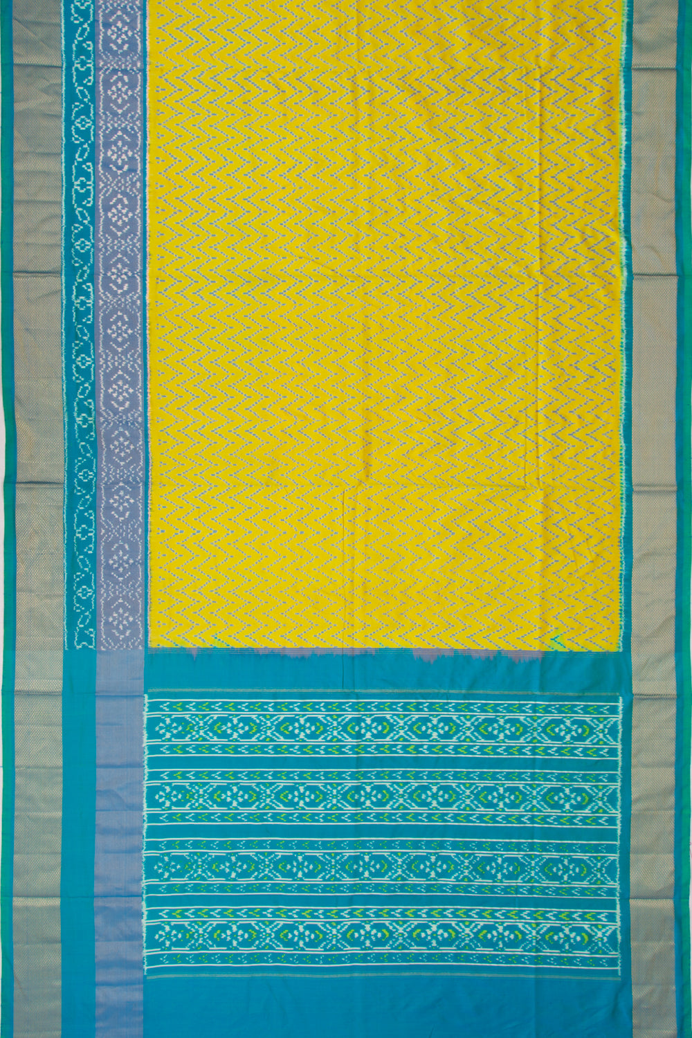 Pochampally Silk Ikat Lemon Yellow Saree
