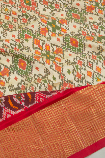 Pochampally Silk Ikat Cream Saree
