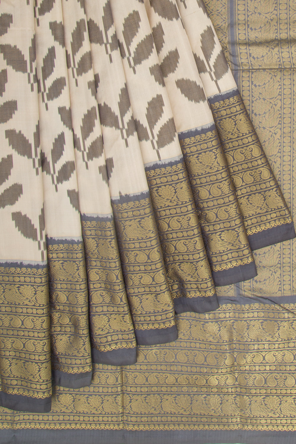 Kanchipuram Silk Ikat Cream Saree