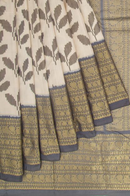 Kanchipuram Silk Ikat Cream Saree