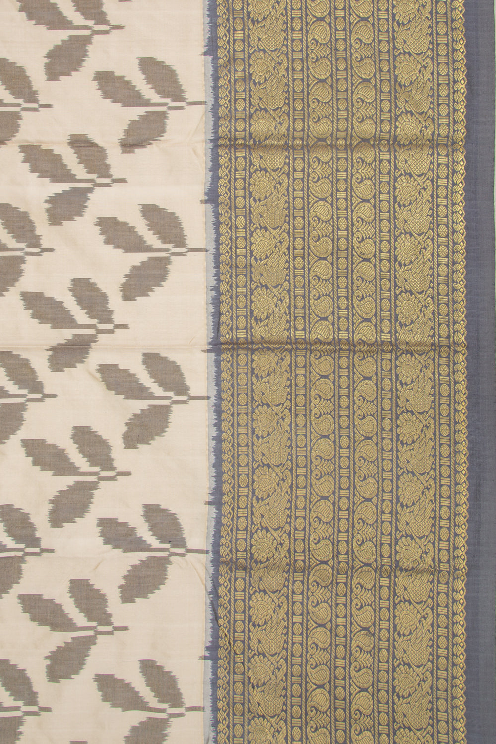 Kanchipuram Silk Ikat Cream Saree