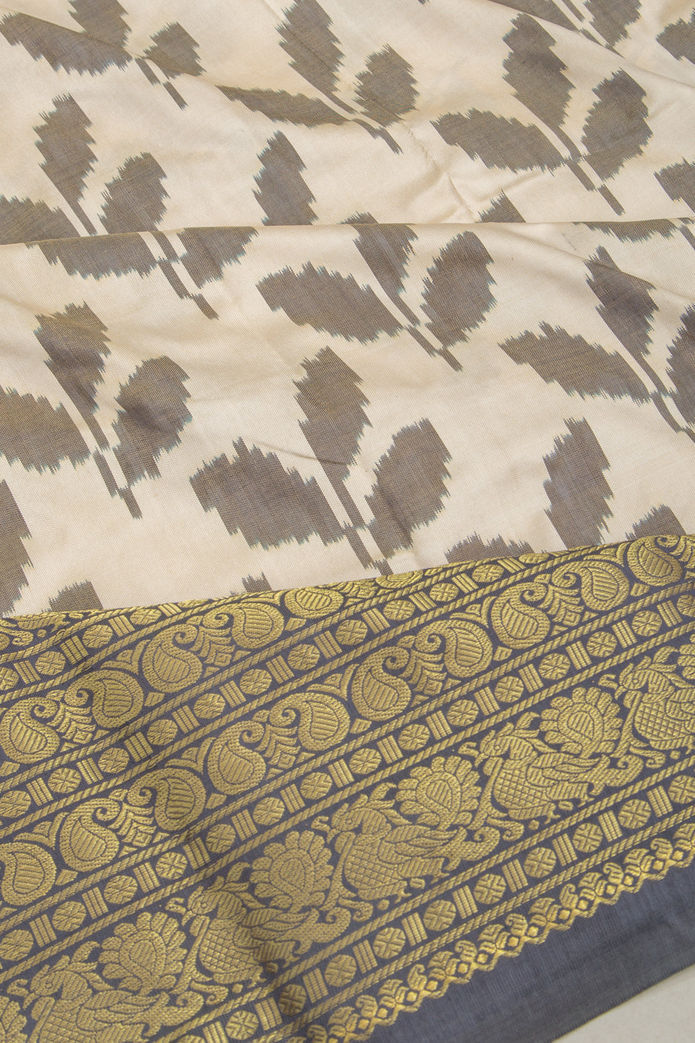 Kanchipuram Silk Ikat Cream Saree