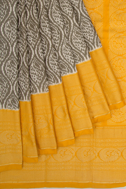 Kanchipuram Silk Ikat Grey And Cream Saree