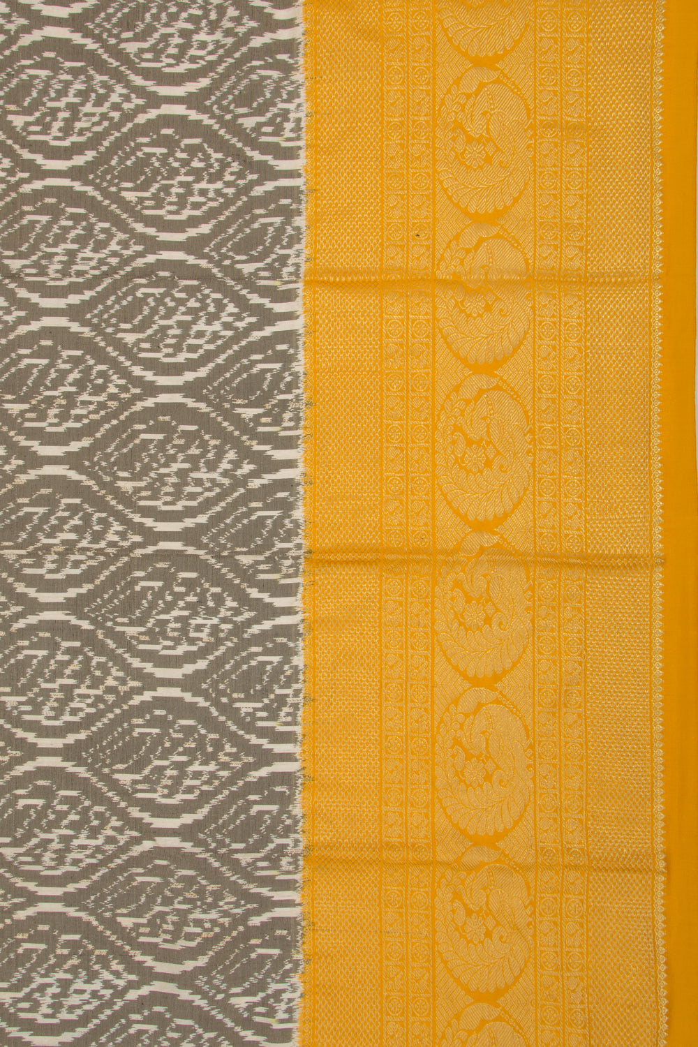 Kanchipuram Silk Ikat Grey And Cream Saree