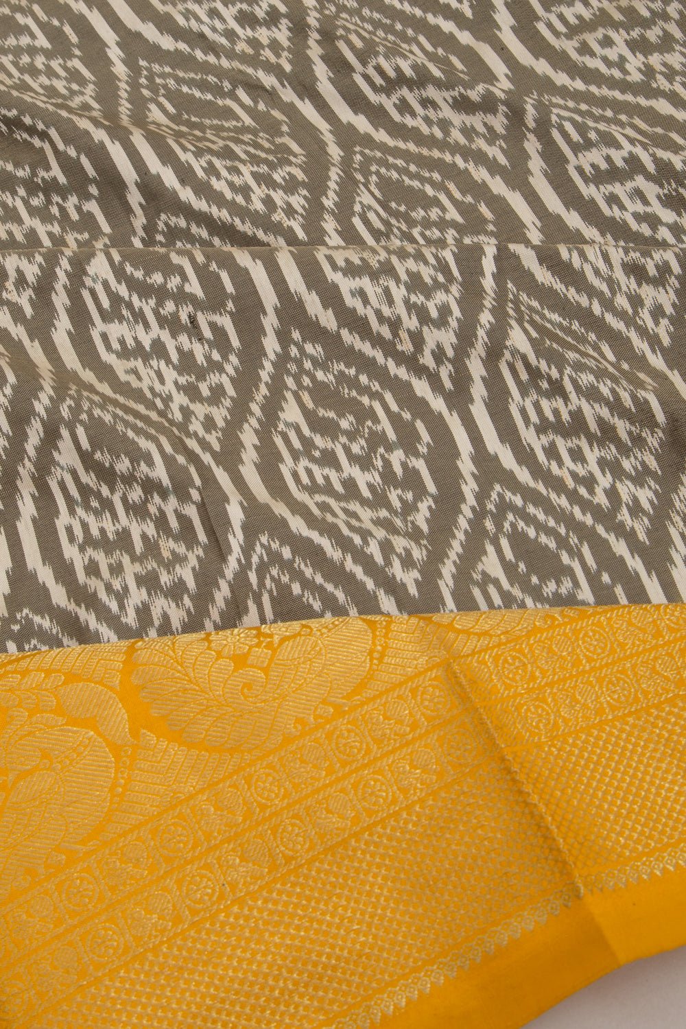 Kanchipuram Silk Ikat Grey And Cream Saree