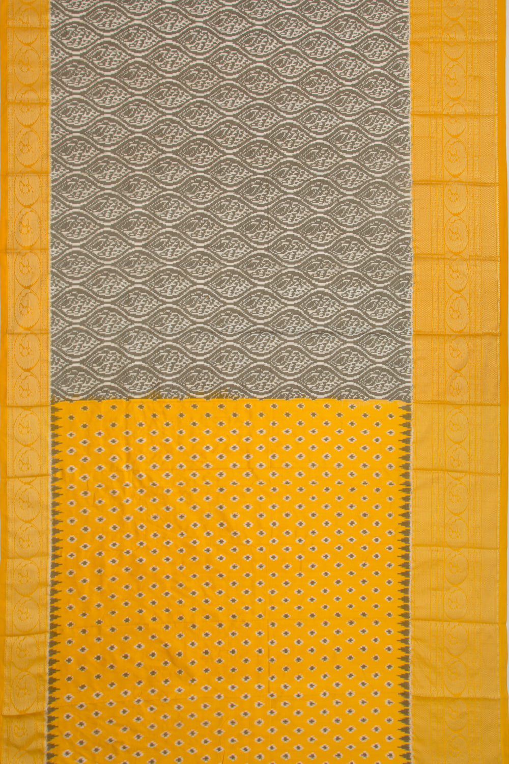 Kanchipuram Silk Ikat Grey And Cream Saree
