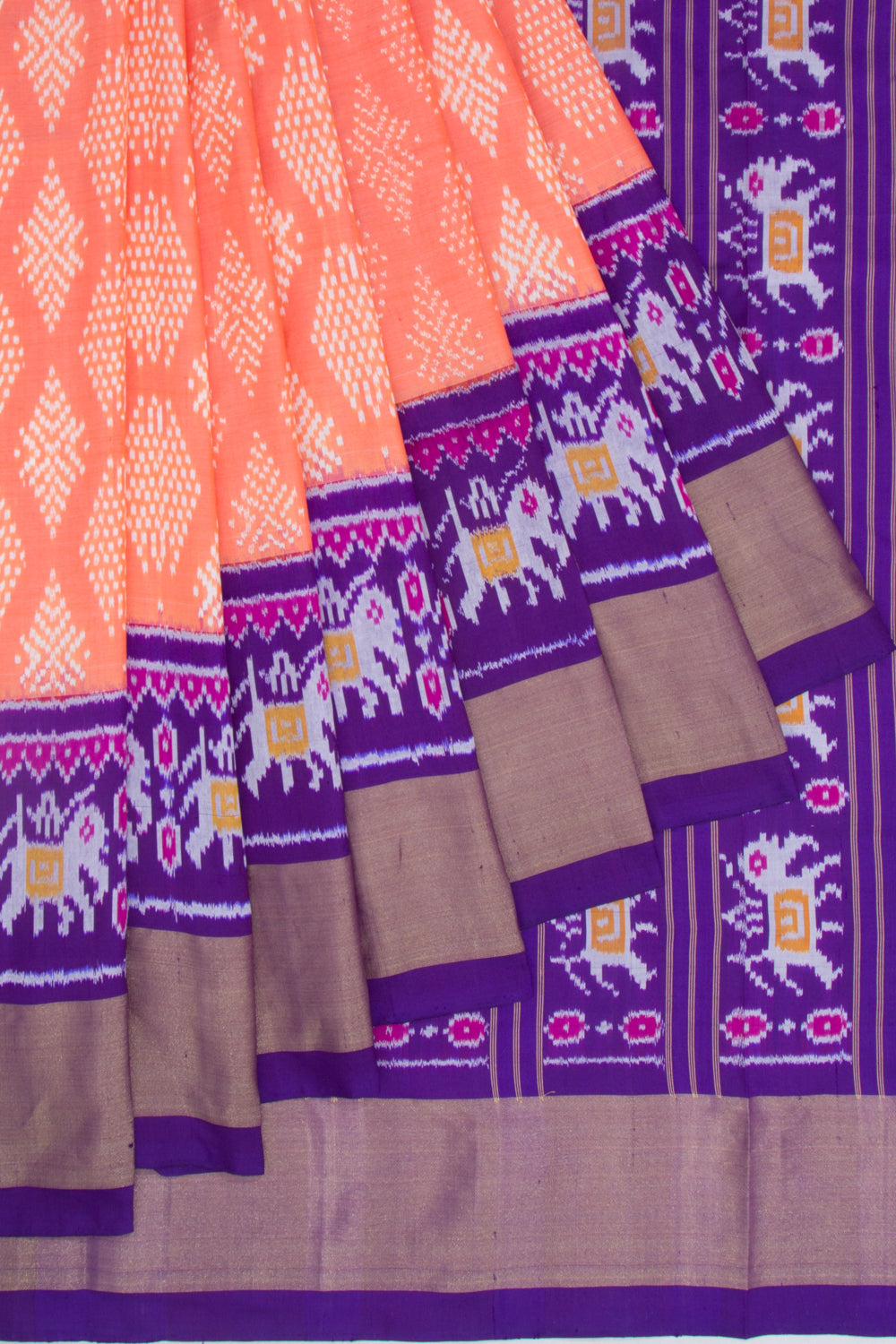 Pochampally Silk Ikat Pastel Orange Saree