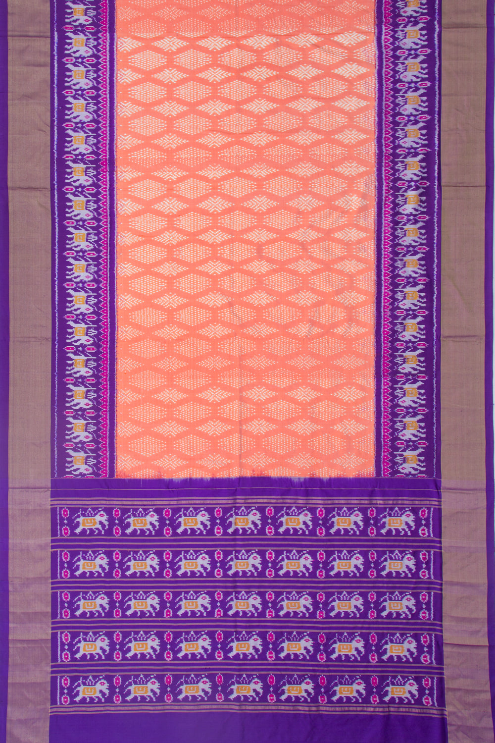 Pochampally Silk Ikat Pastel Orange Saree