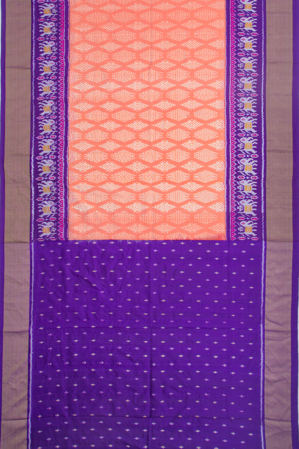 Pochampally Silk Ikat Pastel Orange Saree