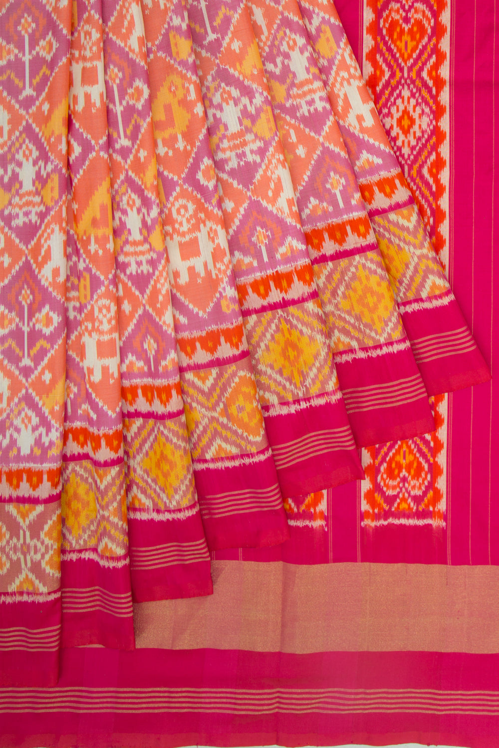 Pochampally Silk Ikat Orange And Violet Saree