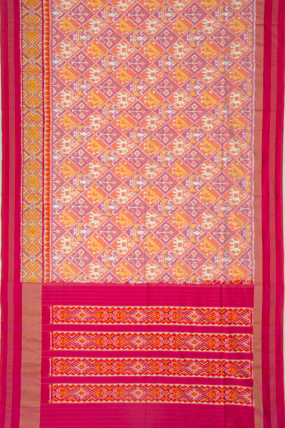 Pochampally Silk Ikat Orange And Violet Saree