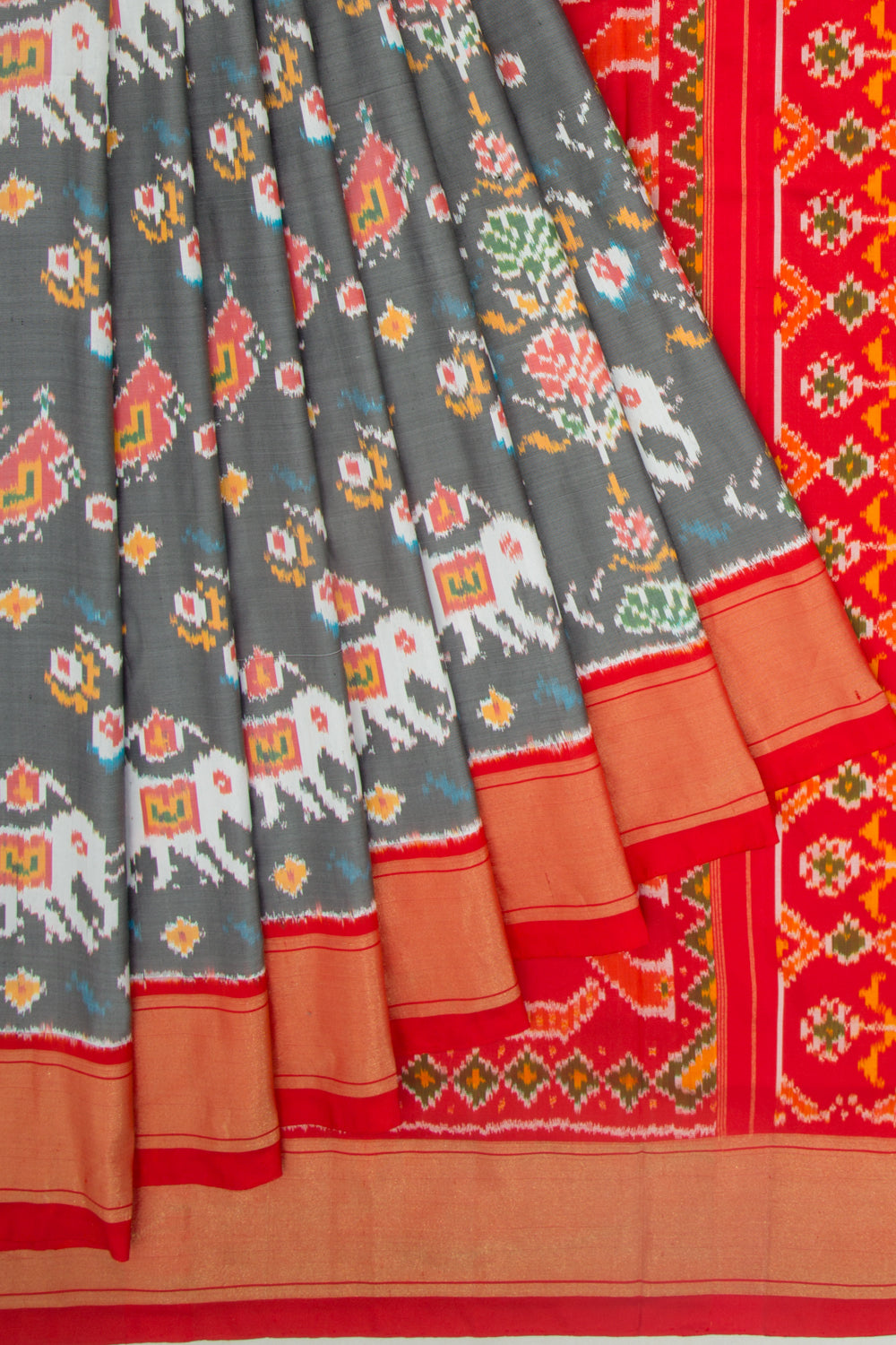 Pochampally Silk Ikat Grey Saree
