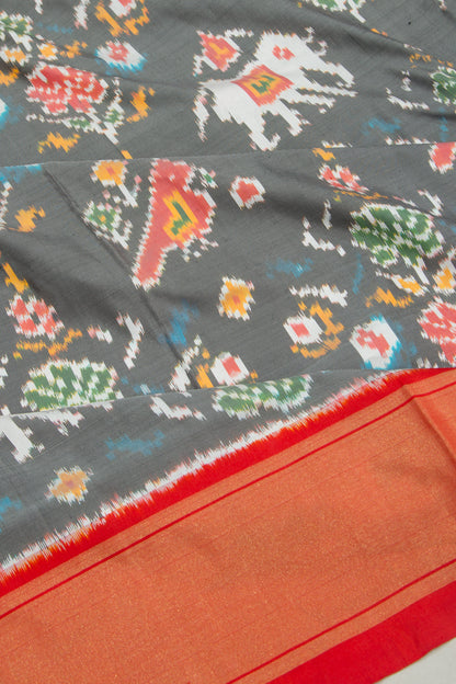 Pochampally Silk Ikat Grey Saree