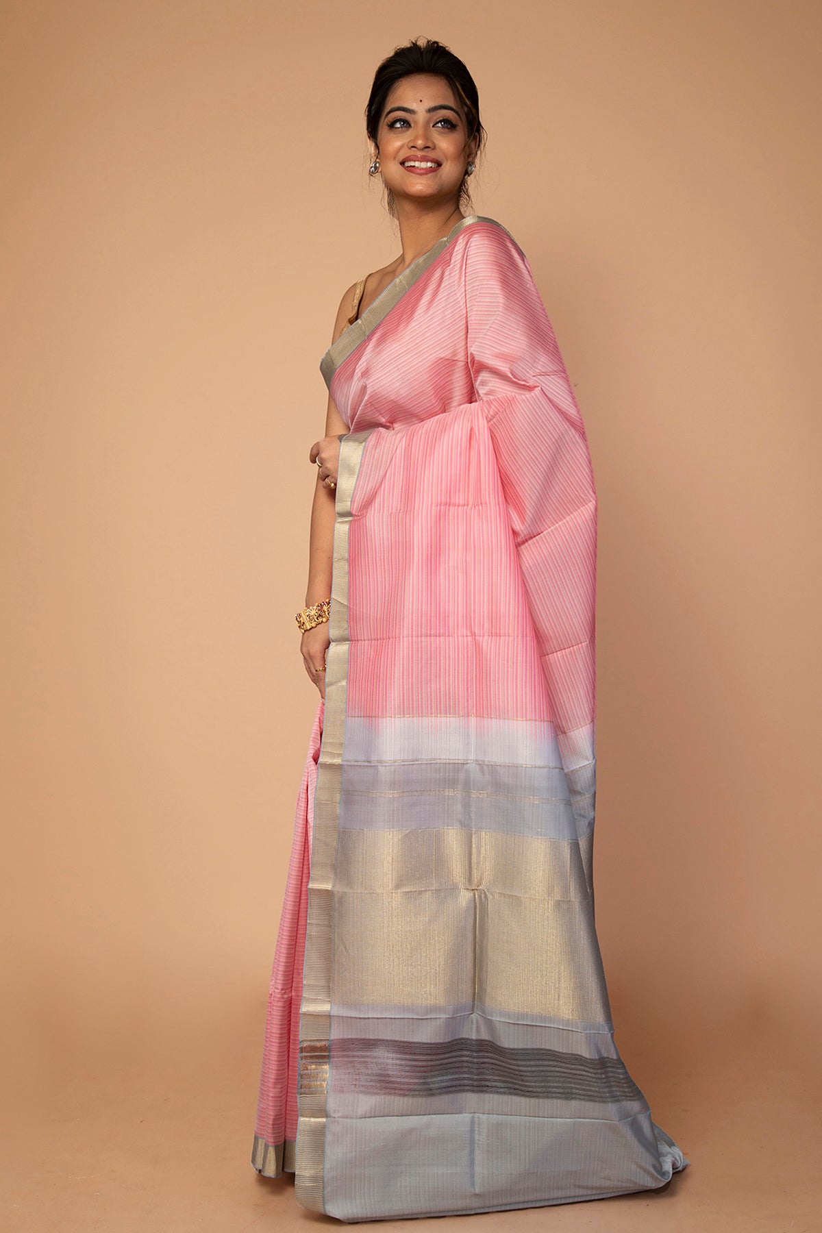Banarasi Silk Plain Baby Pink Saree