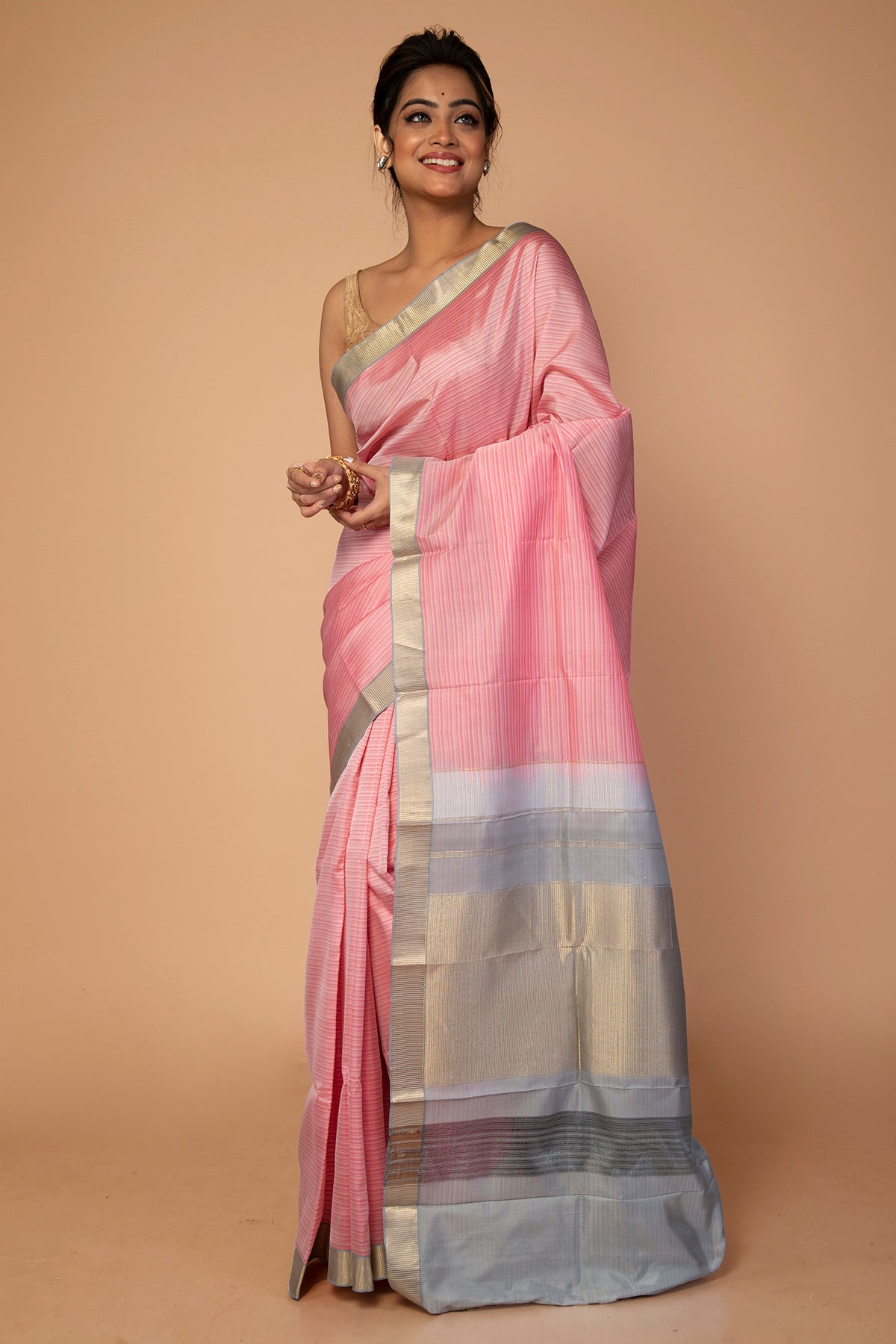 Banarasi Silk Plain Baby Pink Saree