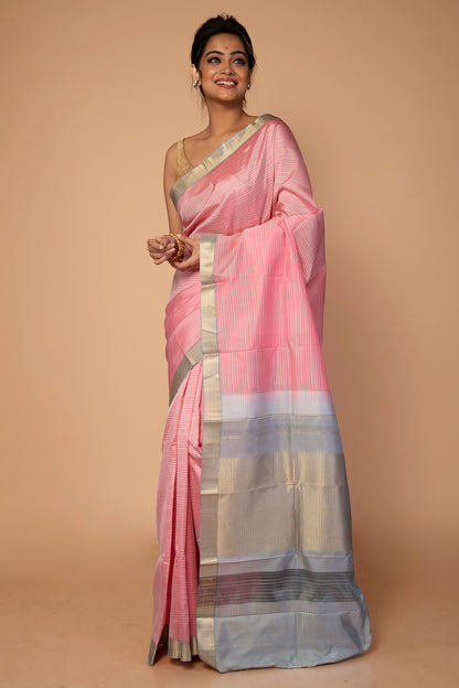 Banarasi Silk Plain Baby Pink Saree