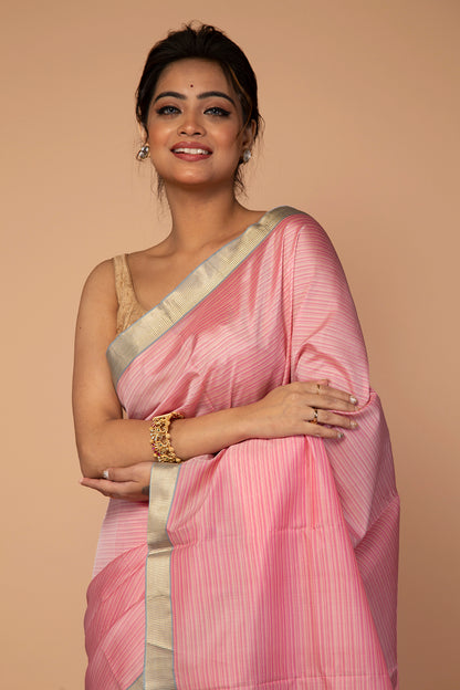Banarasi Silk Plain Baby Pink Saree