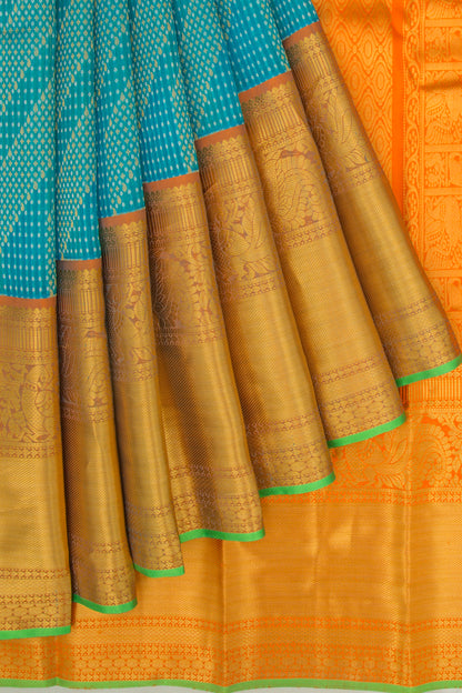 Kanchipuram Kora Organza Brocade Sky Blue Saree