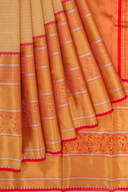 Kanchipuram Kora Organza Checks And Butta Cream Saree