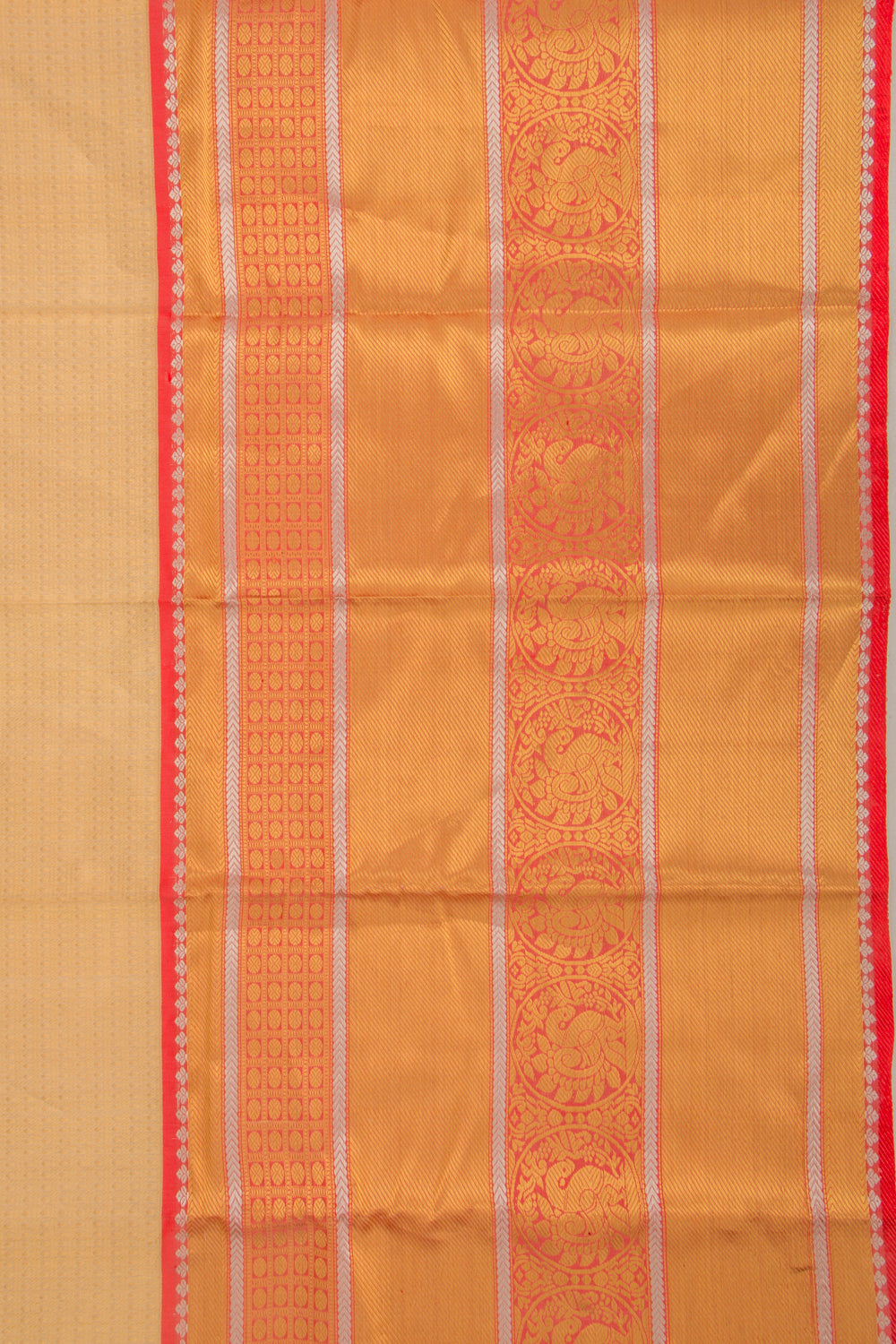 Kanchipuram Kora Organza Checks And Butta Cream Saree