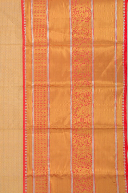 Kanchipuram Kora Organza Checks And Butta Cream Saree