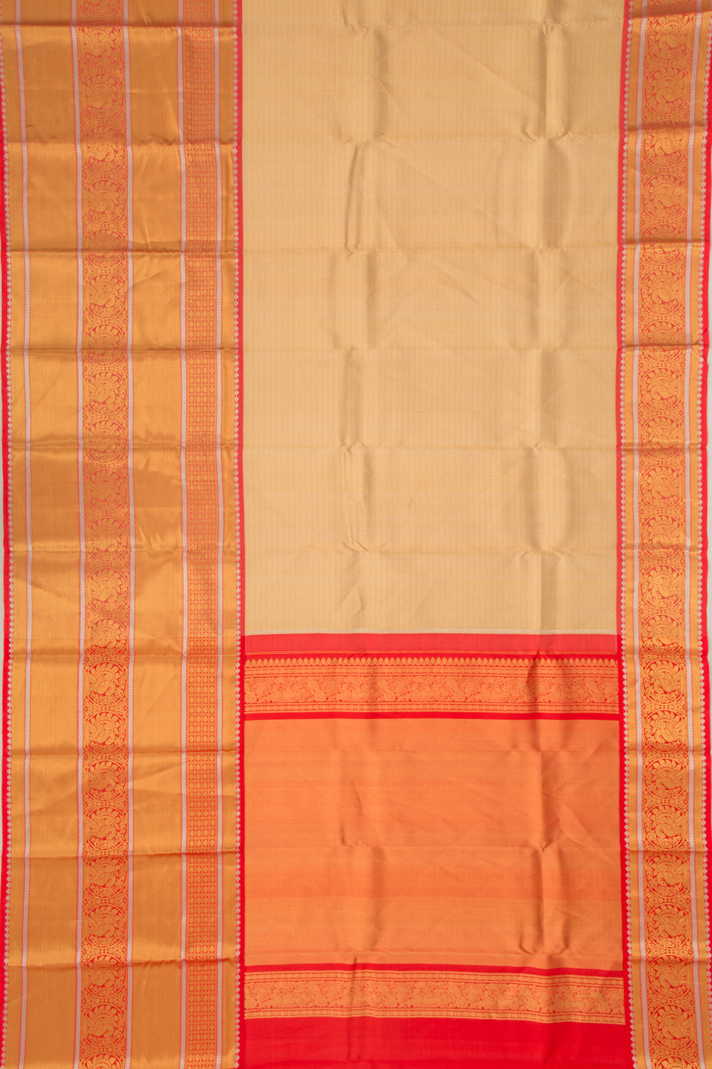 Kanchipuram Kora Organza Checks And Butta Cream Saree