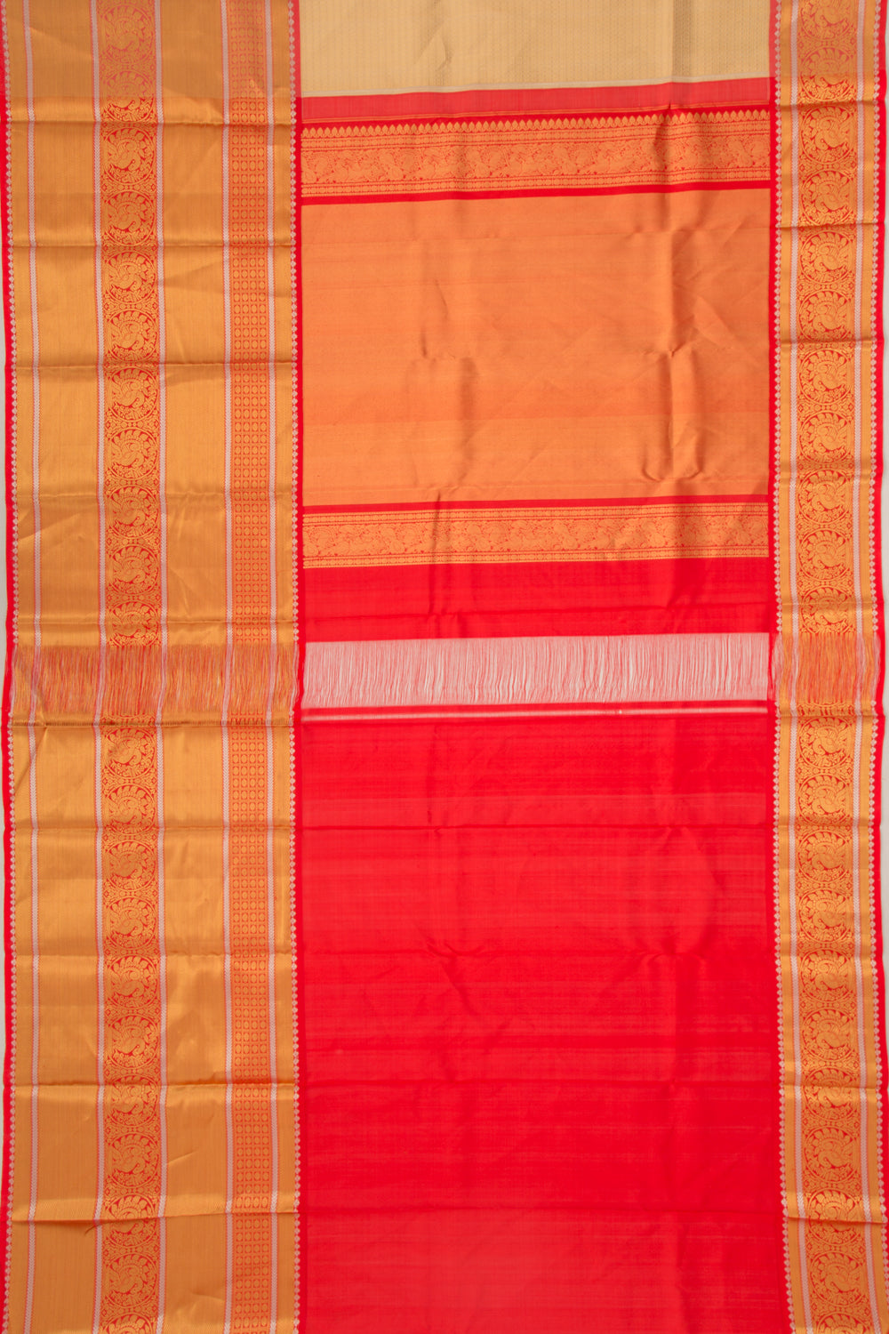 Kanchipuram Kora Organza Checks And Butta Cream Saree