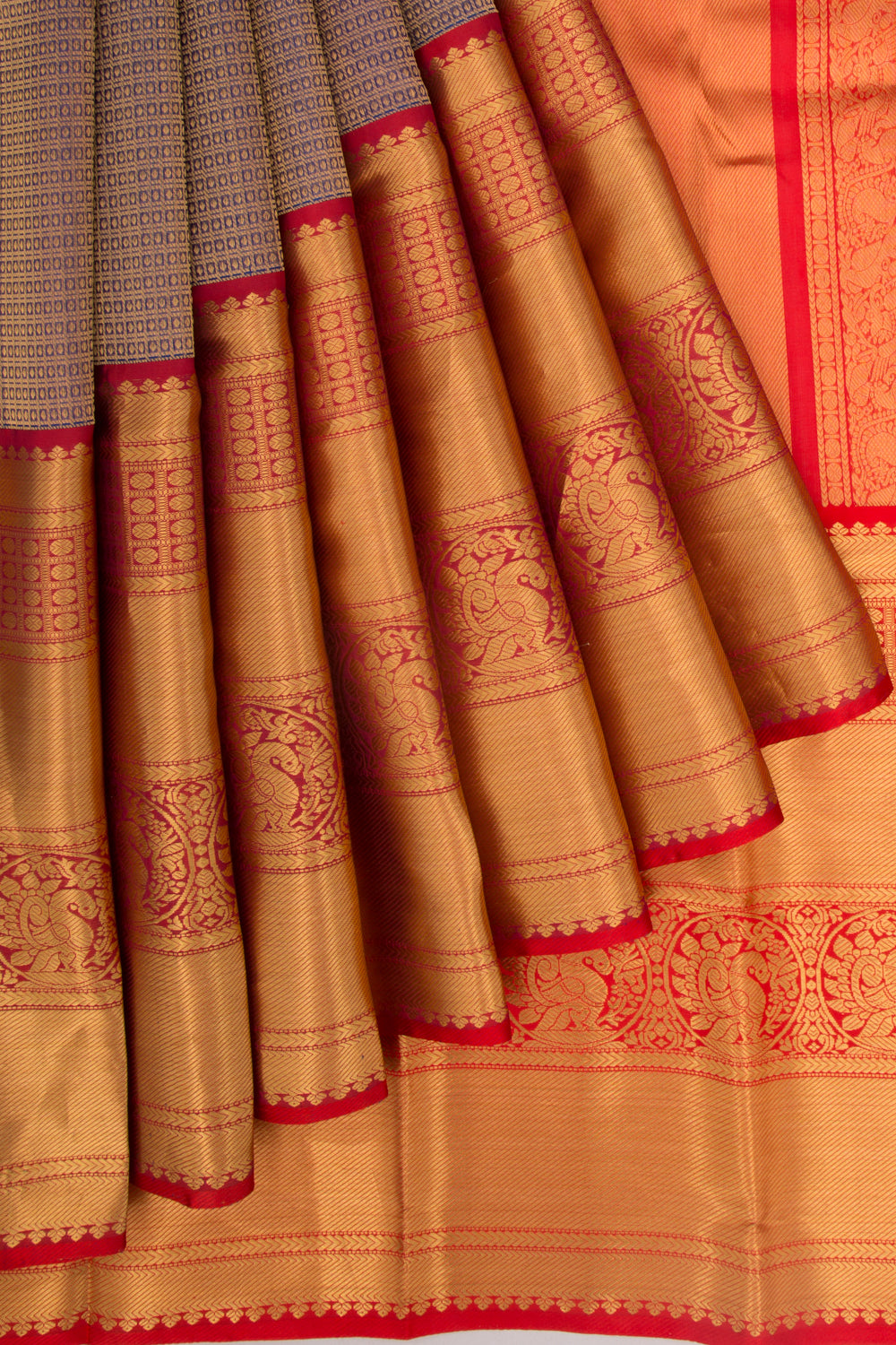 Kanchipuram Kora Organza Checks And Butta Dark Blue Saree