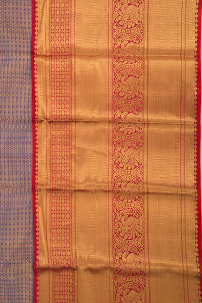 Kanchipuram Kora Organza Checks And Butta Dark Blue Saree