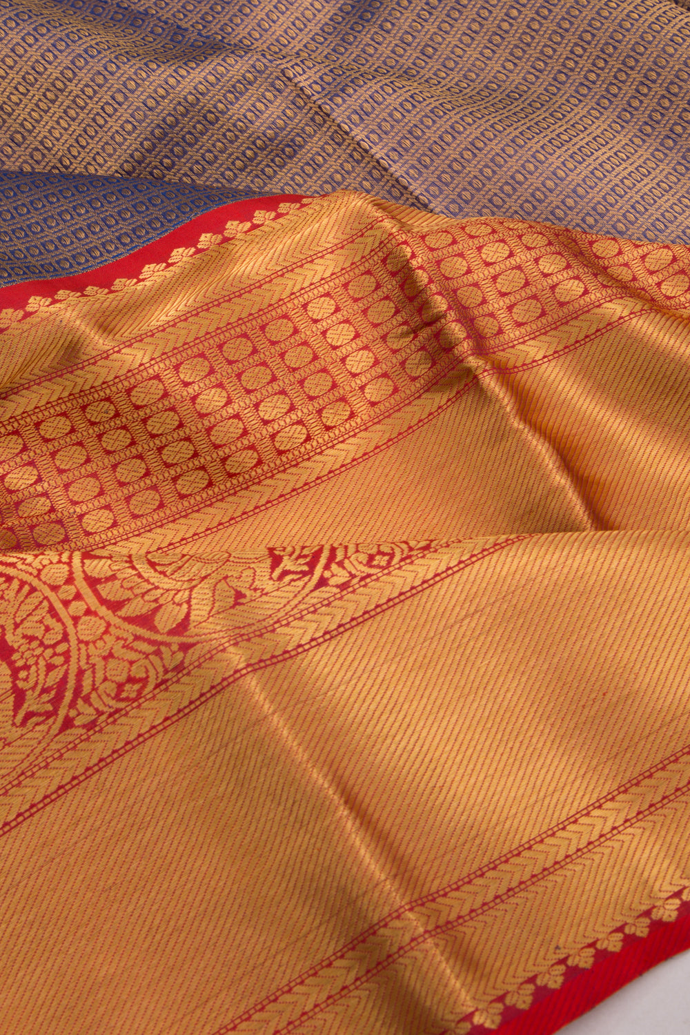 Kanchipuram Kora Organza Checks And Butta Dark Blue Saree
